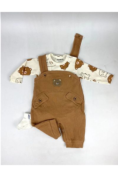 Baby Wings Bear Embroidered Baby Boy Salopet Set of 3 – Bodysuit, Salopet and Socks