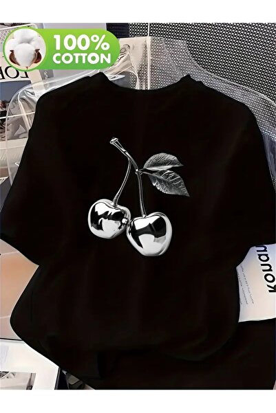 H&GHAMLEGİYİM Γυναικεία μπλούζα με στάμπα ασημί κερασιού, για Άνοιξη/Καλοκαίρι