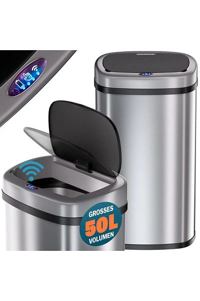 monzana trash can, with sensor, stainless steel, 50L