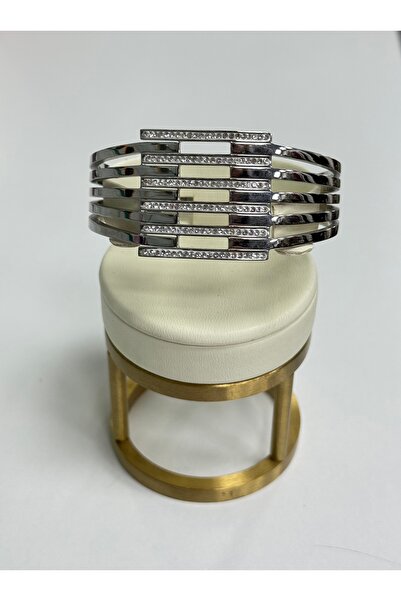 VLDORO Silver Tone Bracelet with Twinkle Stone Detail Multiple Line Design