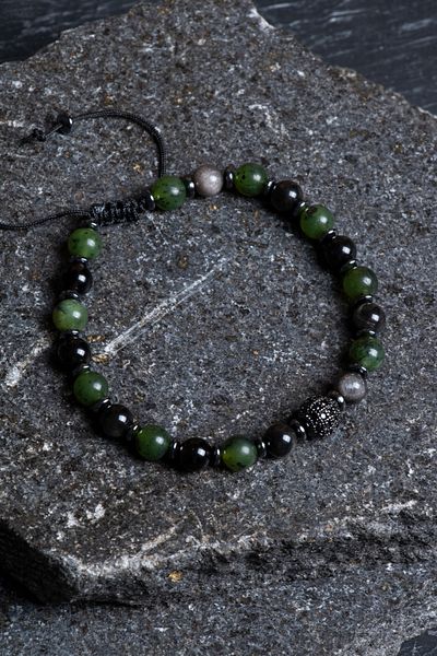 OSMANLI DOĞAL TAŞ Certified Jade, Obsidian, Hematite Zircon Apparatus Natural Stone Macrame Bracelet