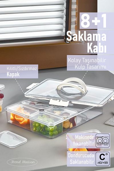 Trend Maison 9 Pieces Breakfast 8 in 1 Leak Proof Storage Container Transparent Refrigerator Organizer White