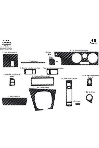 Marscockpitdesign Alfa 145/146 كونسول-توربيدو 1994-1997 15 قطعة