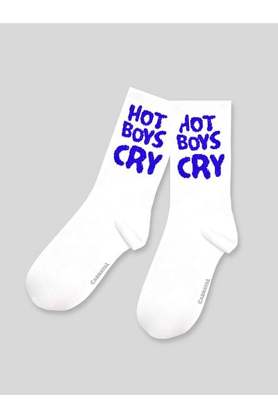 CARNAVAL SOCKS Șosete sport albe cu scris Hot Boys Cry
