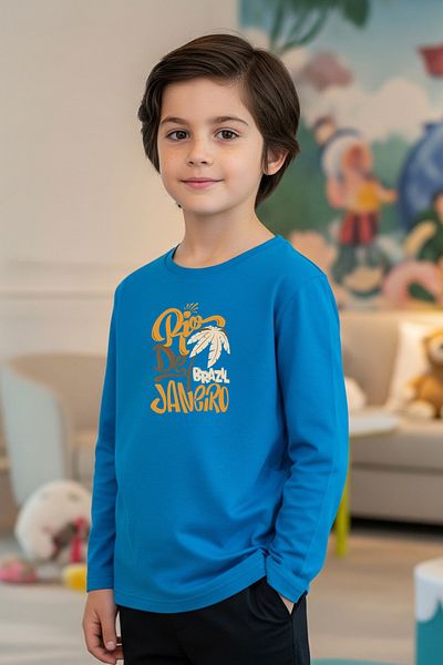 FYK KİDS Zero Collar Rio De Jenerio Printed Boy's Sweatshirt