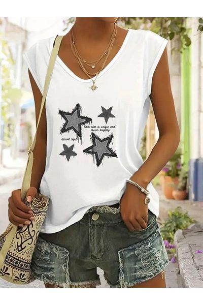 FUFLUNS Star Printed Women's Oversize Sleeveless T-Shirt