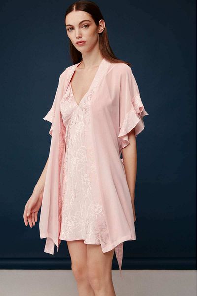 Bonnie Clyde Women's Romantic Nightgown and Dressing Gown Set Boxed Elegant Powder Design 2-Piece - Powder - Selkr30V01R2Gnec-Pu