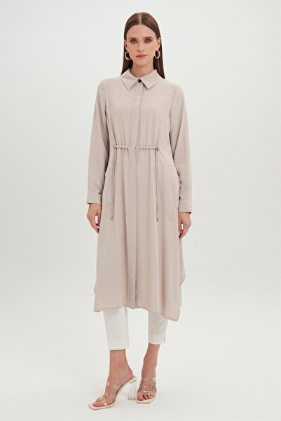 Zühre Shirt Collar Pocket Detailed Long Stone Wear and Go Gc-0062