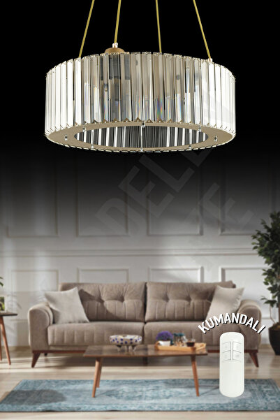 Kraliçe Yuvarlak Zambak Eskitme 4 Lü 46 cm Kumandalı Lüx Modern Taşlı avize