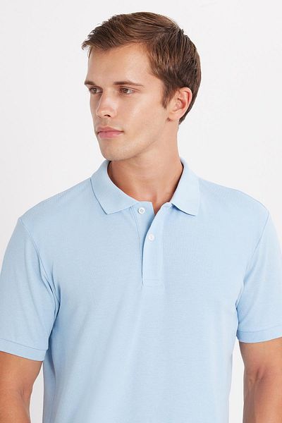 Tudors Tricou cu gât polo albastru solid pentru bărbați, cu croiala clasică, din bumbac, cu textura moale