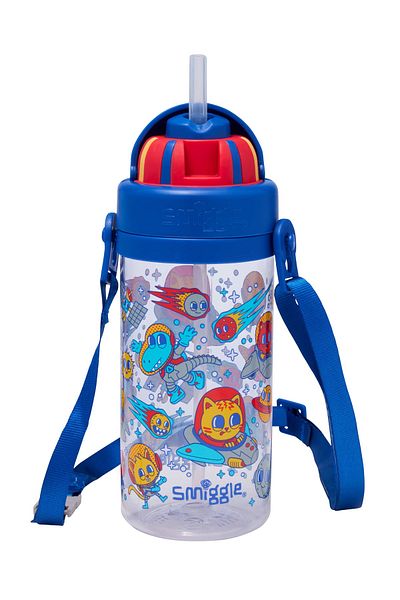 SMIGGLE زجاجة مشروبات بلاستيكية صغيرة جاهزة للذهاب مع حزام 400 مل