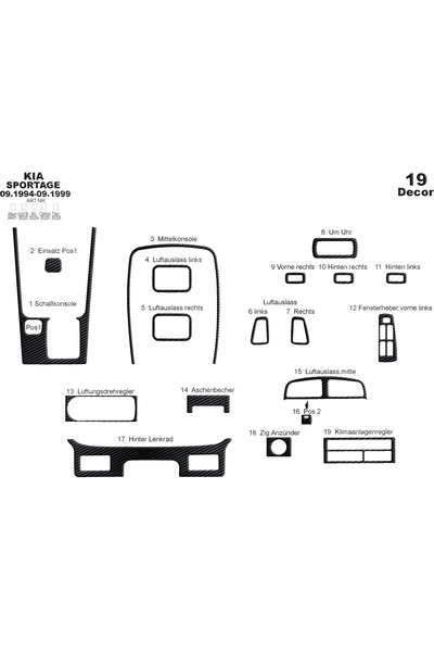 Marscockpitdesign كيا سبورتاج وحدة التحكم-توبيردو 1994-1999 19 قطعة
