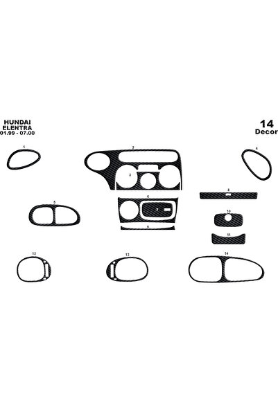 Marscockpitdesign Hyundai Elantra Dashboard Trim 1999-2000 14 Pieces