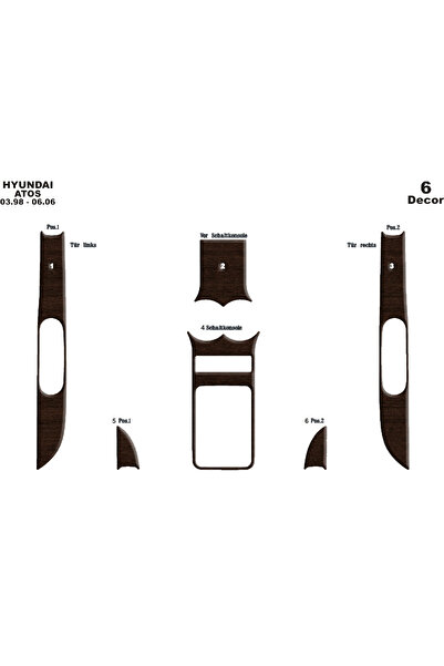 Marscockpitdesign هيونداي اتوس وحدة التحكم-تغطية التوربيدو 1998-2006 6 قطع