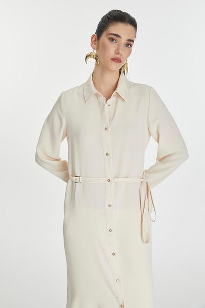 Zühre Shirt Collar Buttoned Belt Detailed Stone Wear and Go Gc-0272