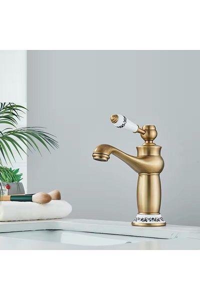 Rain Drop De la Robinetul Meu Antique Basin Faucet with Ceramic Ornament