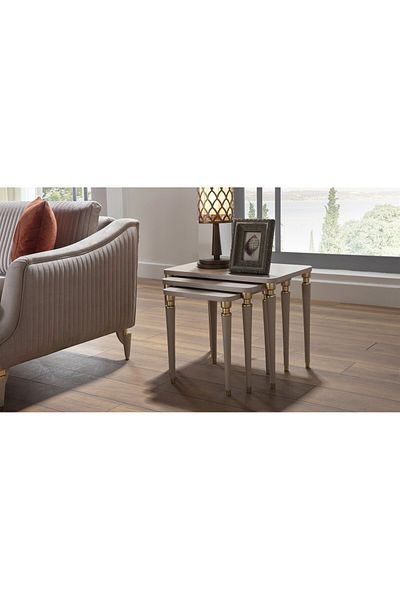 Bellona Masute Cafea Zigon Sanvito, 62X40X49cm, Crem, Blat Mdf, Finisaj Auriu, set 3 bucati