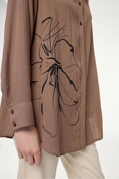Zühre Patterned Long Sleeve Coffee Shirt G-0110