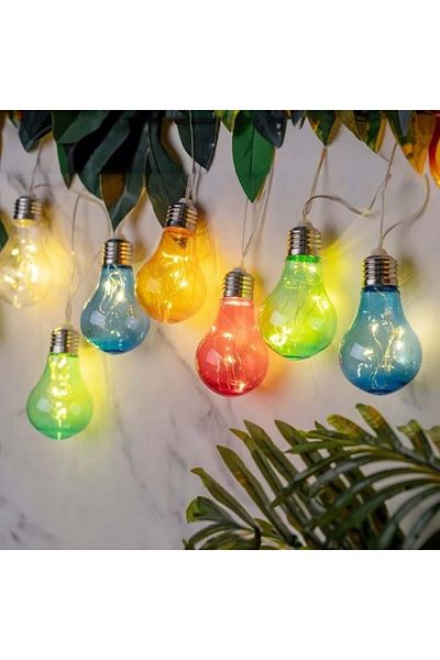 divendi-ro Solar garland, with hanging colored light bulbs, warm light, size 3.8m, 10 pcs, multicolor