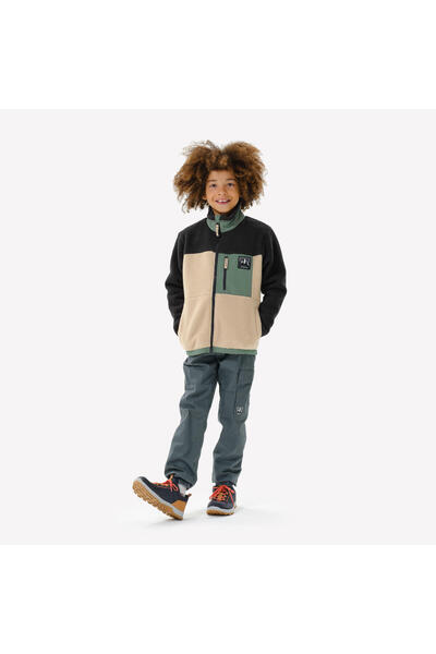 Decathlon Quechua Kids Outdoor Fleece Jacket - Beige/Black/Green - Nh 900