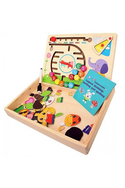 divendi-ro Montessori Wooden Montessori Educational Set with Puzzle, Maze with Beads and Alphabetic Numerical