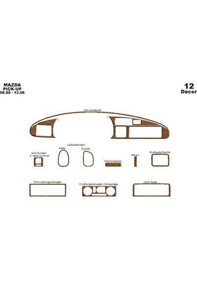 Marscockpitdesign مازدا بيك اب كونسول-توردتو 1999-2006 12 قطعة