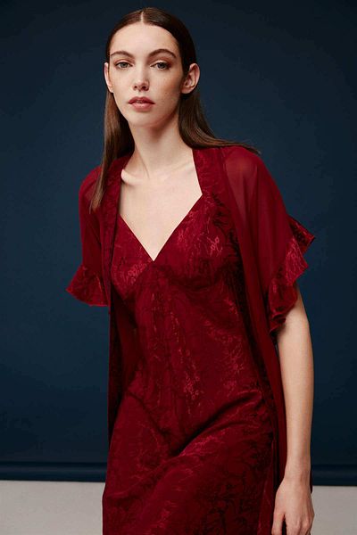 Bonnie Clyde Women's Romantic Nightgown and Dressing Gown Set Boxed Elegant Burgundy Design 2-Piece - Burgundy - Selkr30J01T2Gdec-Bo