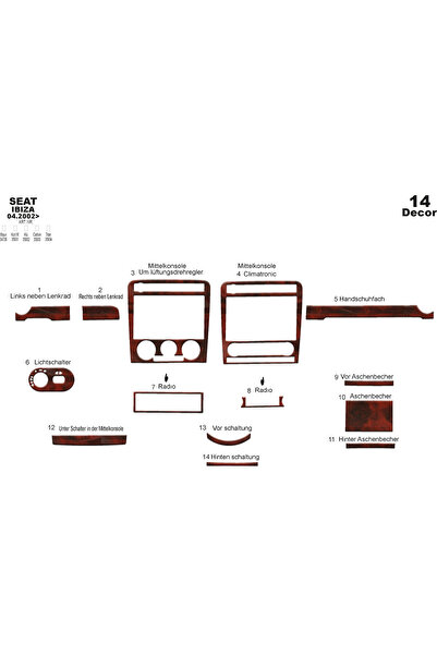 Marscockpitdesign غطاء وحدة التحكم سيات إيبيزا 14 قطعة بين 2002 - 2010