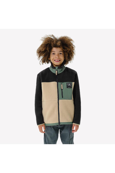 Decathlon Quechua Kids Outdoor Fleece Jacket - Beige/Black/Green - Nh 900