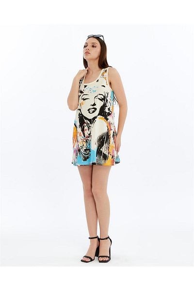 S-Ponder Women's Retro Diva Pop Art Printed 100% Cotton Colorful Summer Mini Dress
