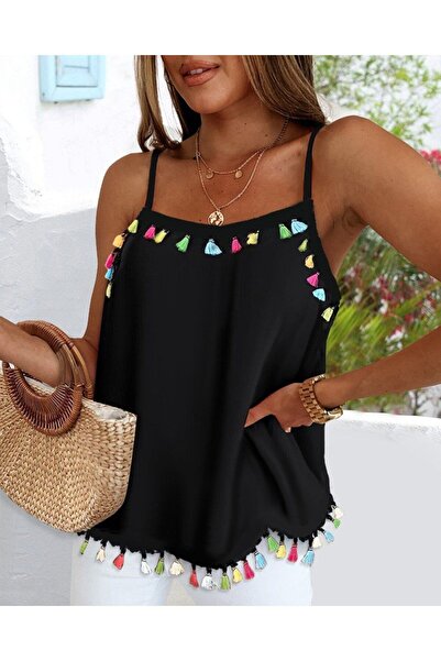 Viyamo New Season Women's Rope Strap Tassel Detailed Sandy Blouse