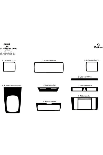 Marscockpitdesign أودي A4 وحدة التحكم-توبيردو 1999-2000 9 قطع