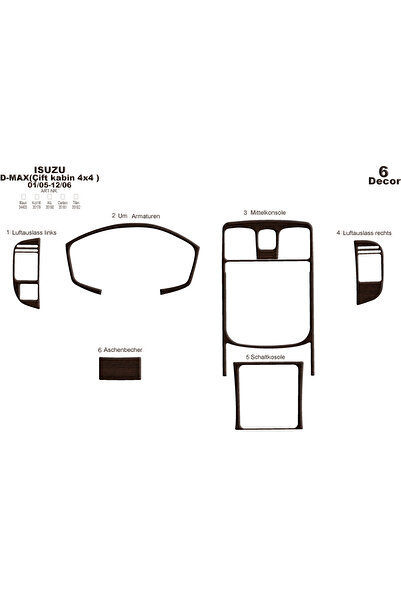 Marscockpitdesign إيسوزو دي ماكس دبل كابين 4X4 كونسول-توربيدو 2005-2006 6 قطع