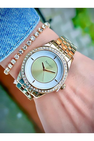 Ferrucci Women's Wristwatch Steel Cord 3 Atm Water Resistant Bracelet Gift Stoned Model
