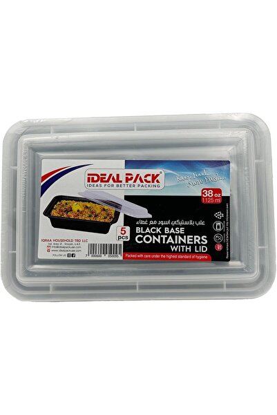 Ideal Pack Black Base Rectangular Food Containers with Lids – 38 oz | 5 Pack ...