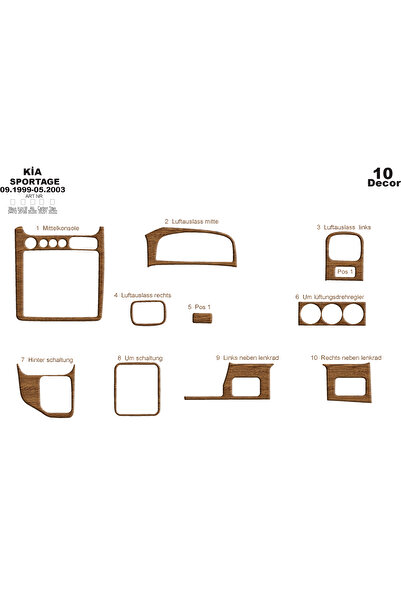 Marscockpitdesign كيا سبورتاج وحدة التحكم-توبوردو 1999-2003 10 قطع