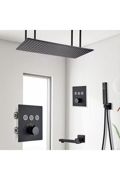 Rain Drop De la Robinetul Meu Shower set with thermostat recessed into the ceiling, shower panel 40×80 cm, 3 flow functions, matt black