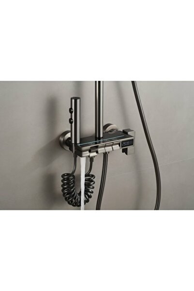 Rain Drop De la Robinetul Meu Coloana de dus, cu afisaj LCD si turbina generatoare de curent, corp baterie din alama, gri