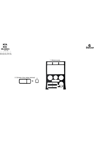 Marscockpitdesign Kia Rio Console-Torpedo Trim 2002-2005 6 Pieces