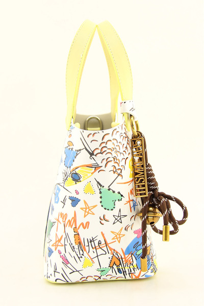 HNB Women's Yellow White Monogram Printed Mini Bucket Bag