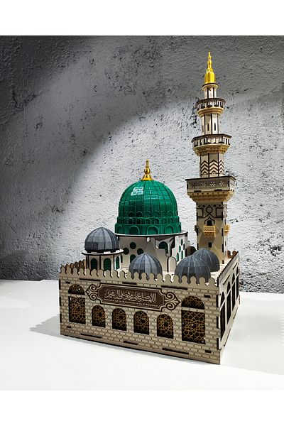 14lazerkesim Mescid-I Nebevi Illuminated Wooden Model - Religious Themed Domestic Production