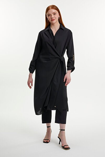 Zühre Shirt Collar Tie Detail Black Wear Out Gc-0279