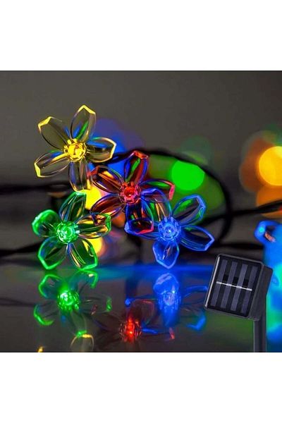 divendi-ro Solar light installation with 60 led bulbs, with flowers, length 5.9m, multicolor