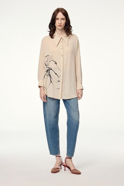 Zühre Patterned Long Sleeve Beige Shirt G-0110