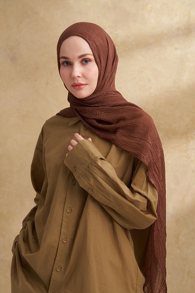 ARMANDA Muslin Leaf Pattern Shal - Brown