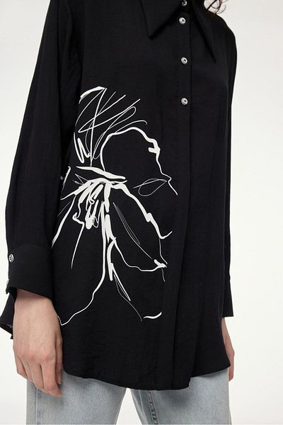 Zühre Patterned Long Sleeve Black Shirt G-0110