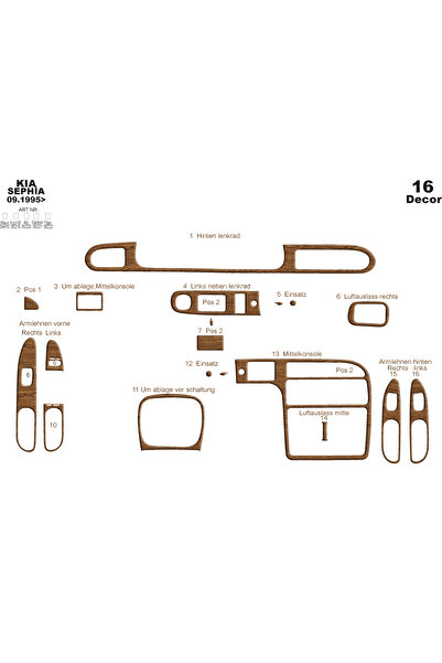 Marscockpitdesign كيا سيفيا وحدة التحكم-توبوردو 1995 16 قطعة