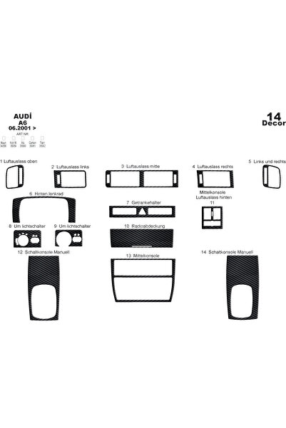 Marscockpitdesign Audi A6 Console-Torpedo Trim 2001-2004 14 Pieces