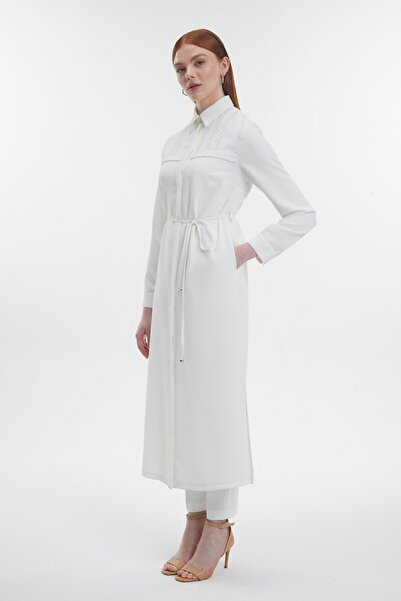 Zühre Ecru Wear and Remove with Stripe Processing and Bead Detail Gc-0267