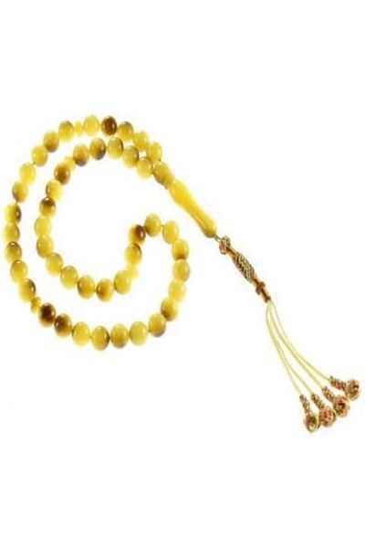 Eagal Yellow and Brown Amber-Colored Round Prayer Beads